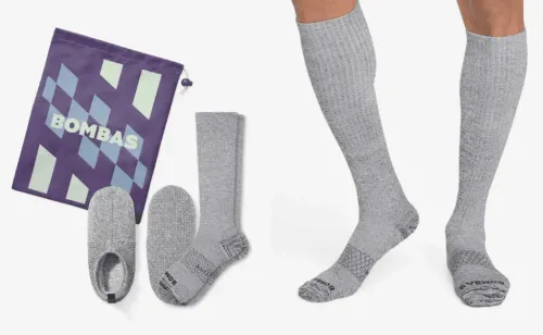 Men's Travel Compression Sock and Gripper Slipper 2-Pack